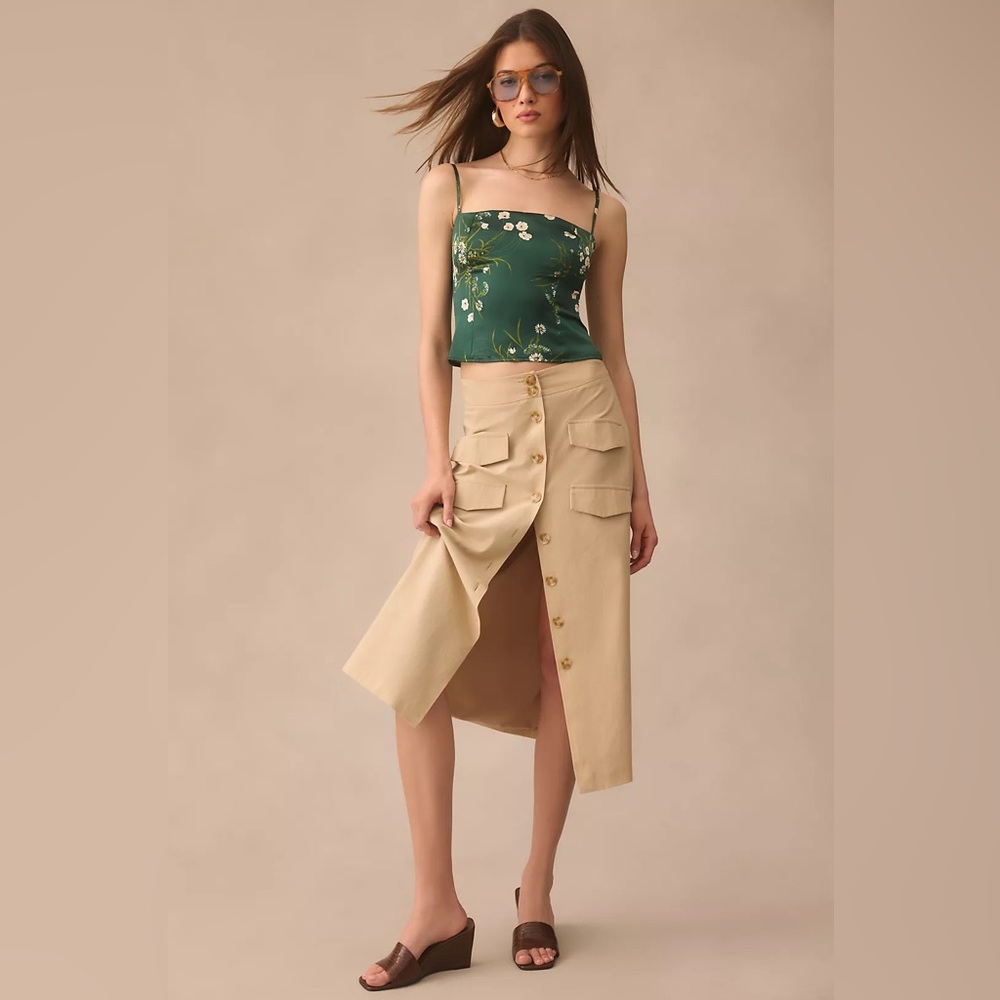 Reformation Overland Green Silk Top Size 4 NEW